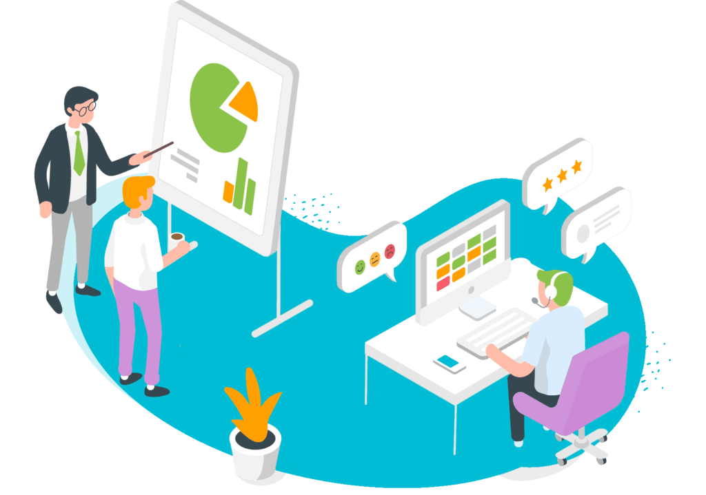 CX team looking at metrics illustration