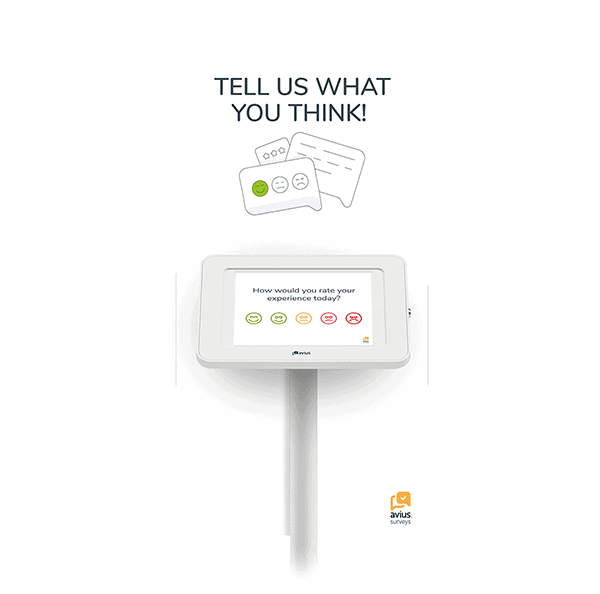 Smiley face feedback survey with promotional board